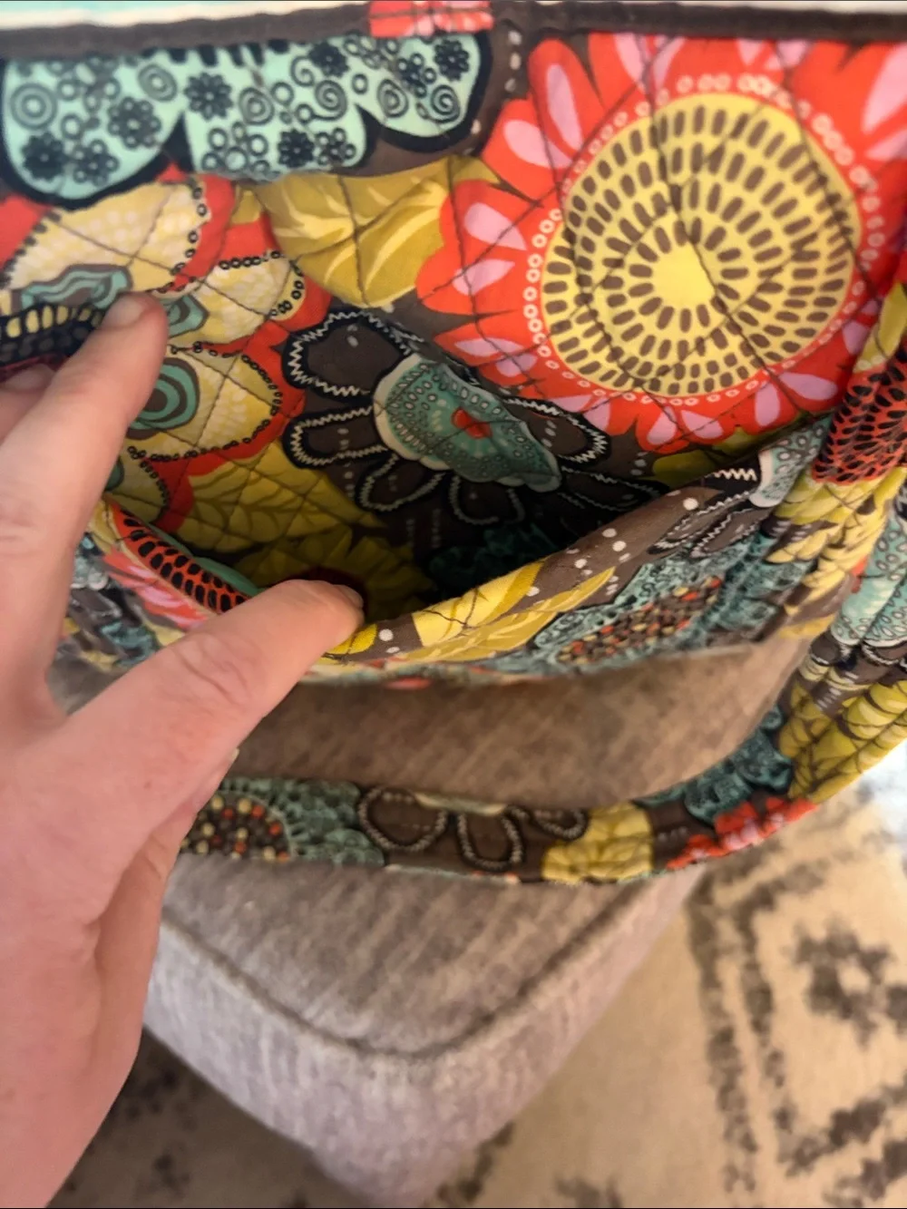 Vera Bradley Quilted Floral Tote in Coral, Teal, Yellow & Brown